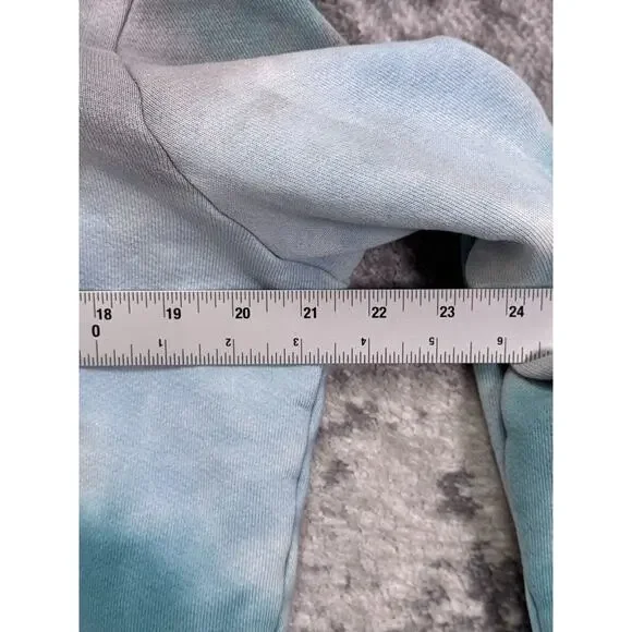 Cotton Citizen Hoodie Large Womens Blue Green Tie Dye 1/2 Zip Crop Sweatshirt - Picture 4 of 8
